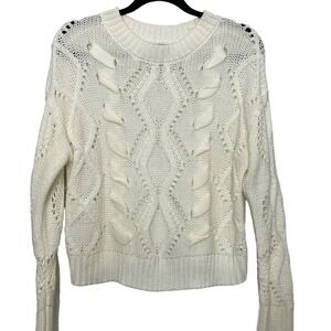 Alya Sweater Cable Chunky Open Knit Long Sleeve Crew Neck Cream Fisherman Rory M